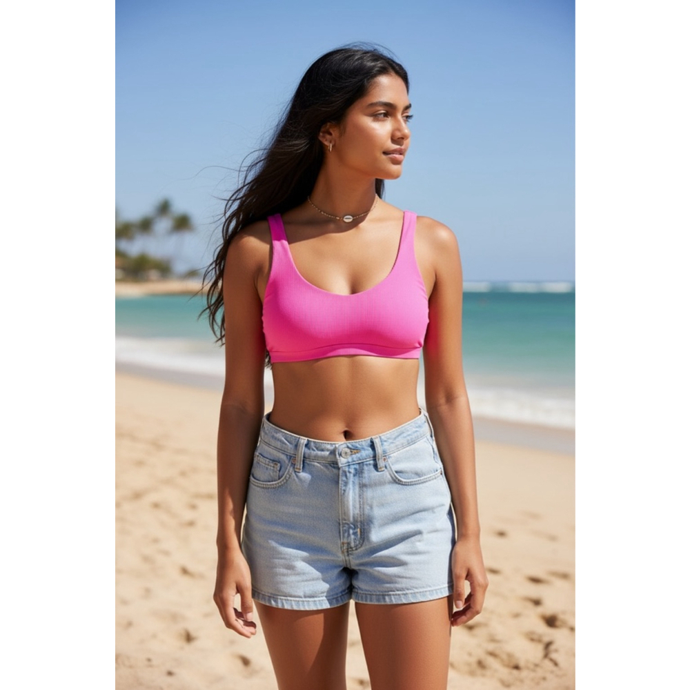 Athleta Pink Ribbed Scoop Neck Bikini Top XS